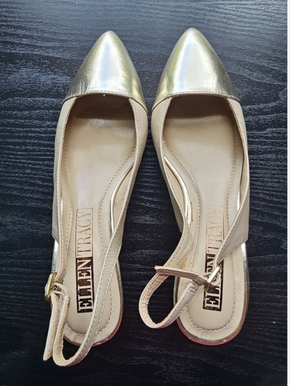 Ellen Tracy Gold and Tan Women's Pointed Toe Slingback Heels Women's Sz 5